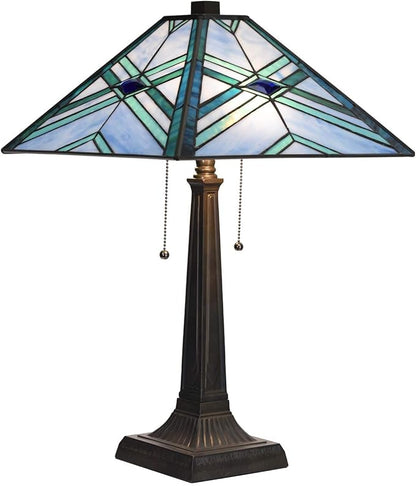 Bieye L10814 Mission Tiffany Style Stained Glass Table Lamp for Reading Working Decorating, 20" W x 22.5" H, Blue