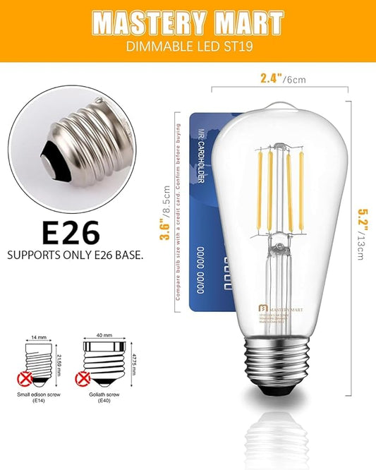 MASTERY MART 24 Pack Vintage LED Edison Bulbs, E26 Led Bulb 5.5W Equivalent to 60W, Dimmable, Soft White 2700K, High Brightness ST58 Antique LED Filament Bulbs, Clear Glass