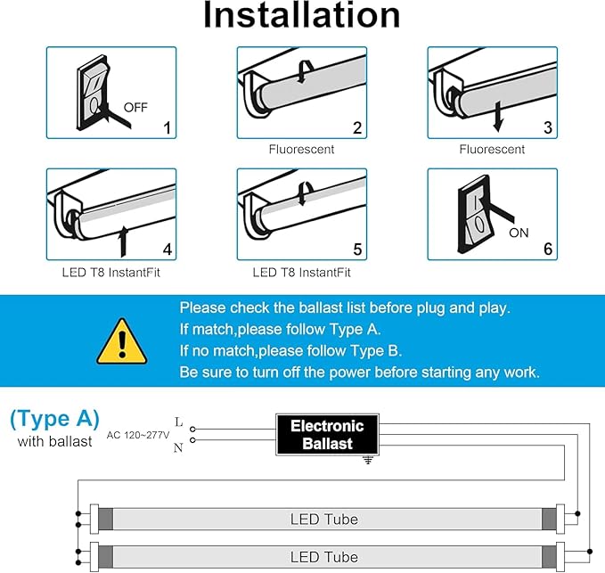 H&B Luxuries 4FT T8 LED Tube Light, Type A+B, 5 Power(12W-22W) & 5 Colors(3500K-6500K) All in 1,Plug and Play or Ballast Bypass, T8 T10 T12 Fluorescent Bulbs Replacement, ETL DLC (30Pack)