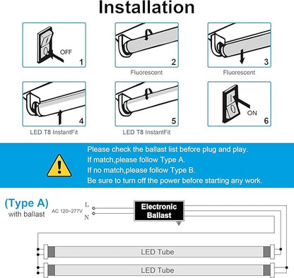 H&B Luxuries 4FT T8 LED Tube Light, Type A+B, 5 Power(12W-22W) & 5 Colors(3500K-6500K) All in 1,Plug and Play or Ballast Bypass, T8 T10 T12 Fluorescent Bulbs Replacement, ETL DLC (30Pack)