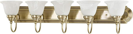 Livex Lighting 1005-01 Belmont 5-Light Bath Light, Antique Brass, 36 x 8.5 x 8.5