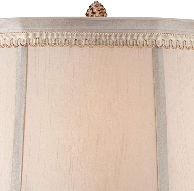 Regency Hill Shabby Chic French Country Table Lamps 28" Tall Set of 2 Antique White Washed Petite Artichoke Font Beige Fabric Bell Shade for Living Room Bedroom House Bedside Nightstand Home