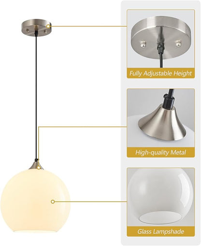 Milky Luster Glass Pendant Lights Kitchen Island Globe Pendant Light Fixtures Modern Pendant Lighting for Bedroom Living Dining Room Light Fixture (9.84 in, 1 Pack)