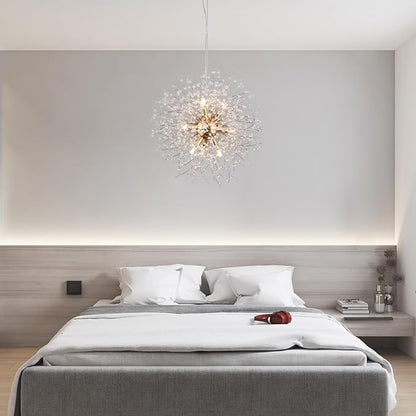 Firework Modern Chandelier, 9 Lights Sputnik Chandeliers for Dining Room, Dandelion Crystal Chandeliers for Entryway, Gold Chandelier Light Fixture for Bedroom