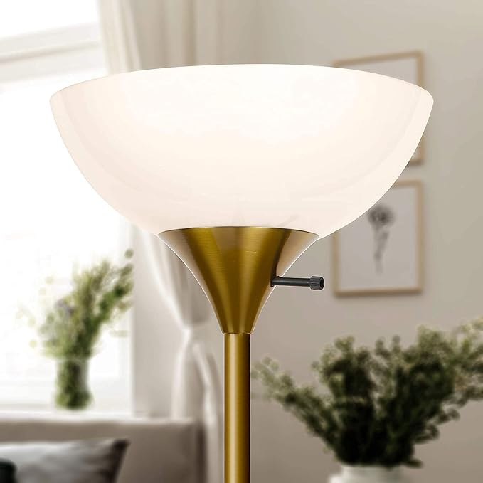Brightech Sky Dome Dimmable LED Floor Lamp, Torchiere Floor Lamp for Living Room, Bedroom, & Office – Tall Torch Standing Lamp for Reading, Modern Home Decor – Brass/Gold