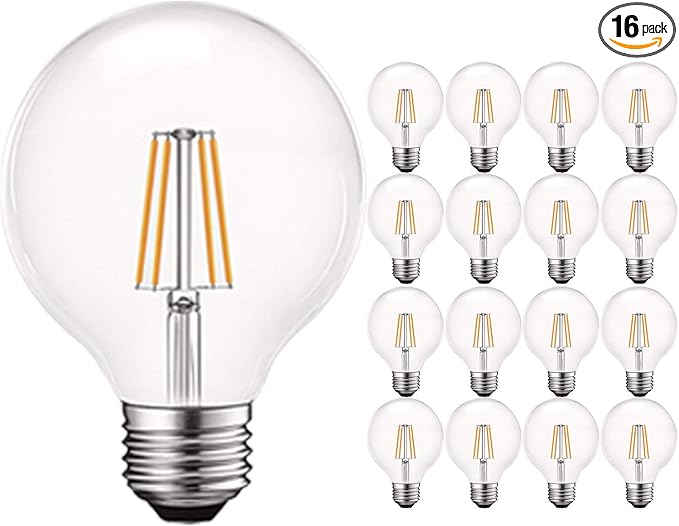 LUXRITE Vintage G25 LED Globe Light Bulbs 60W Equivalent, 550 Lumens, 2700K Warm White, Dimmable Round Edison Bulb 5W, Clear Glass, LED Filament Bulb, E26 Standard Base (16 Pack)
