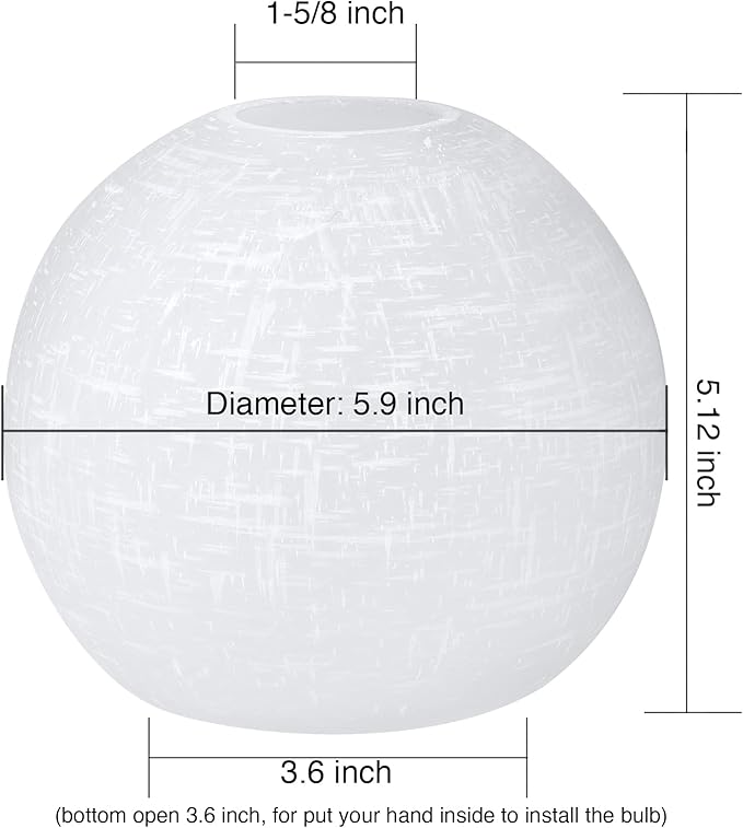 Glass Lamp Shade Replacement Globe & Cover for Lighting Fixture, 5.9" Diameter, 1-5/8 inch Fitter, 2 Pack White Linen Vanity Globe Lamp Shade