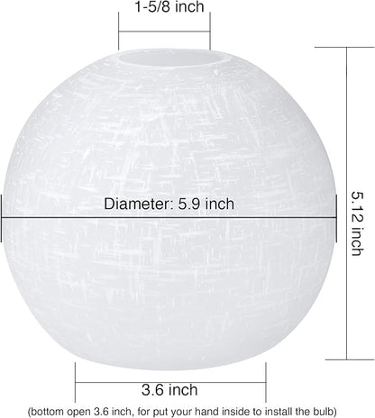 Glass Lamp Shade Replacement Globe & Cover for Lighting Fixture, 5.9" Diameter, 1-5/8 inch Fitter, 2 Pack White Linen Vanity Globe Lamp Shade