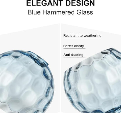 3 Pack Fixture Replacement Globe Shade, 6 Inch Diameter, E26 Base Blue Hammered Glass, Glass Globe Lampshade Cover for Pendant Chandelier Vanity Light No Hardware