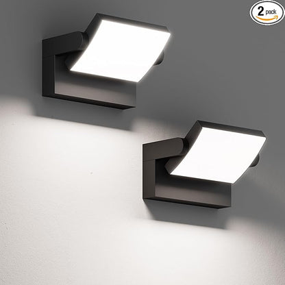 40W LED Outdoor Wall Lights, 5500K Modern Exterior Light Fixtures, IP65 Waterproof Flood Lights, 360 ° Adjustable Head Black Porch Lighting for House (2 Packs)
