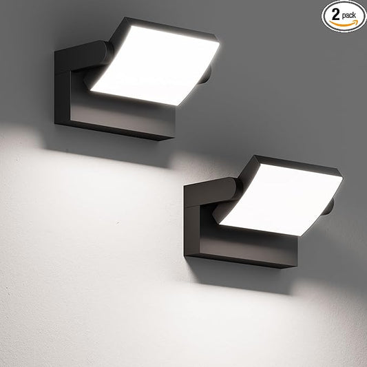 40W LED Outdoor Wall Lights, 5500K Modern Exterior Light Fixtures, IP65 Waterproof Flood Lights, 360 ° Adjustable Head Black Porch Lighting for House (2 Packs)