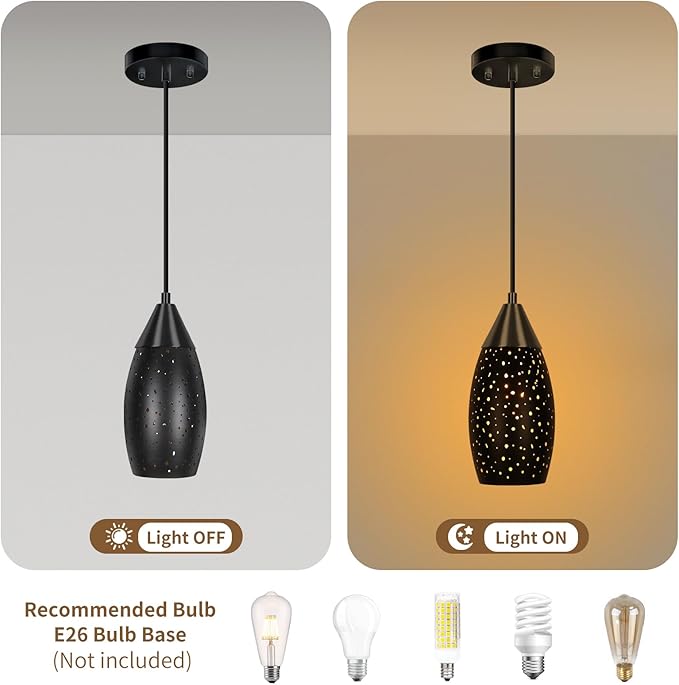 Pendant Light Lamp Shade Replacement with 1-5/8" Fitter, ALUCSET Metal Lampshade Height 7.8 in Diameter 4.7 in Oval Shaped Etched Cover for Pendant Kitchen Wall Sconce Chandelier Vanity Light 1-Pack