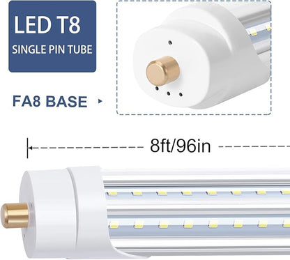 T8 8 Foot LED Shop Light, 90W 10000LM LED Light Tube, Single Pin FA8 Base, Cool White 6000K,V Shaped Tube Light, Replacement for 8Ft Fluorescent Fixtures(10Pack)