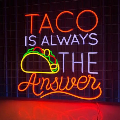 Taco Is Always The Answer Neon Sign, 23inches Tacos Led Light Sign, Mexico Tacos Neon Light Wall Art, Mexican Restaurant Wall Decor