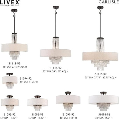 Livex Lighting 51125-92 Carlisle - 41" Five Light Linear Chandelier, English Bronze Finish with Oatmeal Fabric Shade with Clear Crystal