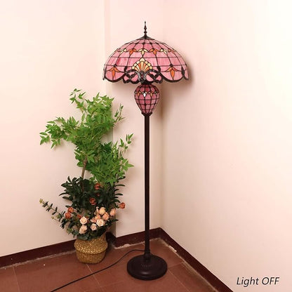 Bieye L10897 Baroque Tiffany Style Stained Glass Double Lit Floor Lamp for Home Decor (Pink, 20-inch Wide)