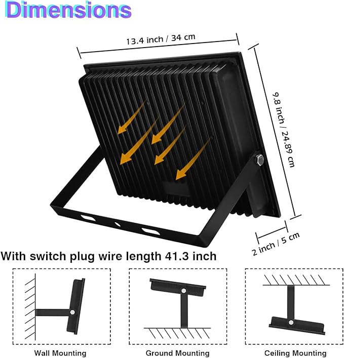 150W Black Lights for Glow Party Large Space,Blacklight(Luz Negra) with Plug and Switch 180°Metals Adjustable Bracket,IP66 Waterproof for Halloween, Birthday Party, Fluorescent Poster,Holiday.2 Pack