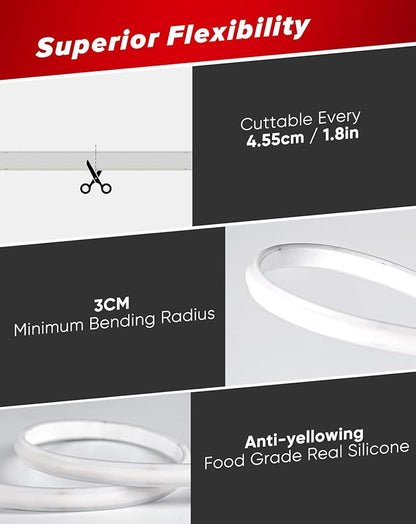 Shine Decor COB LED Rope Light AC 120V, 800lm Ultra Bright, IP65 Waterproof Cold-Resistant ETL Neon Strip, No Driver Tape Lighting for Home Commercial 10x4.5mm, 6000K Cool White, 82ft