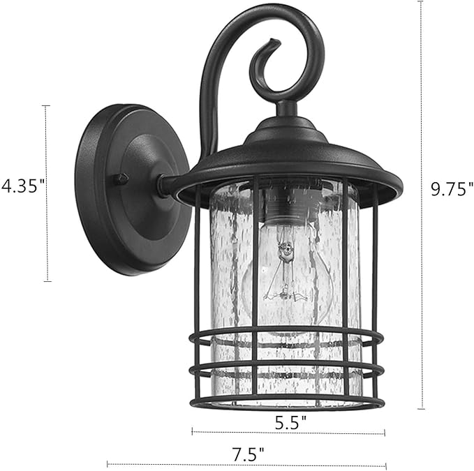MICSIU Textured Black Outdoor Wall Light 2 Pack, 10 Inch Exterior Wall Lantern Lights with E26 Based Socket， Clear Seedy Glass Exterior Wall Lights for House, Entryway, Home, Patio, Garage, Doorway