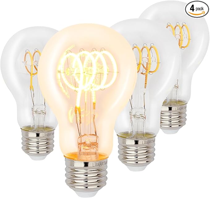 Liii&ARTMAN LED Vintage Light Bulb A19 6W E26 Dim-to-Warm Globe 2000-2800K Clear CRI95 400LM, Imitated 40W Incandescent Light Bulbs (4-Pack)
