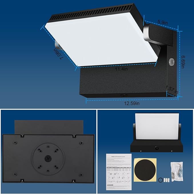 ledmo 150W LED Wall Pack Light Outdoor Dusk to Dawn LED Wall Pack Light Freely DIY Rotatable Modern 5000K Waterproof Black Security Floodlight Fixture for Shop House Area Barn，4 Pack
