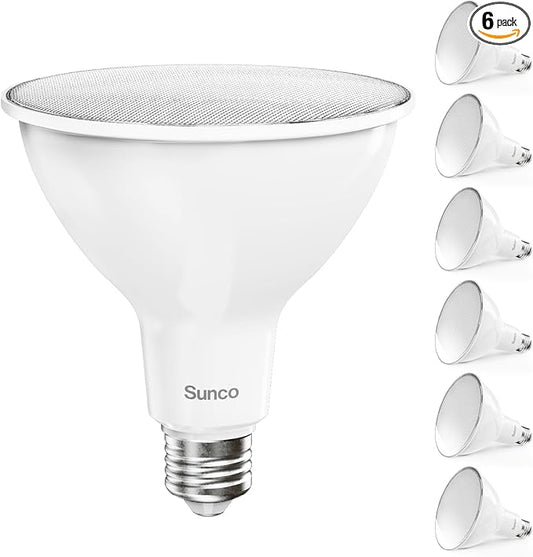 Sunco 6 Pack Outdoor Flood Light Bulb LED PAR38, Exterior Spotlight Bulbs, Weatherproof, 1050 LM, 13W (100W Equivalent), 5000K Daylight, Wet Rated, Dimmable, E26 Base UL