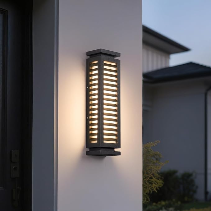 Outdoor Wall Light, 20" Modern Wall Sconce Waterproof, Black Front Porch Lamp Hard Wired 3000K LED Exterior Lighting Fixture Wall Mount Lantern for House Outside Garage Patio Doorway Garden Decor
