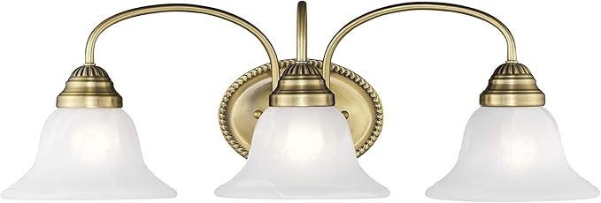 Livex Lighting 1533-01 Edgemont 3 Light Vanity Antique Brass with White Alabaster Glass
