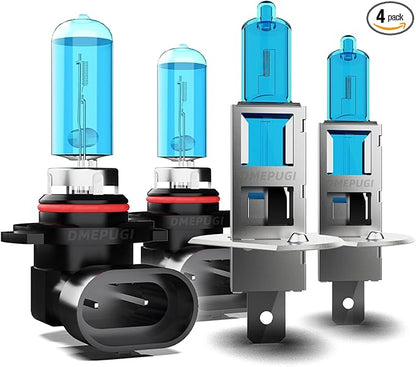Compatible With Altima 2002-2006 halogen Headlight Bulbs Front Bulb Bright Light halogens Combo, 9005 High Beam + H1 Low Beam,Super Bright 6000K White, 4 Pack