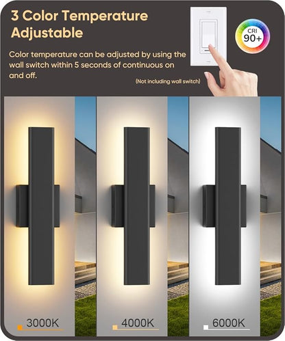 Aipsun 2 Packs Outdoor Wall Sconce, 3000K 4000K 6000K, 15.75in Modern Black Exterior Light, Long LED Linear Wall Light Outside Lighting for Entrance, Hallway, Garage, Porch(3CCT)