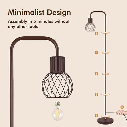 Industrial Standing Lamp with 6W LED Bulb, Foot Switch - Modern Metal Lamp for Living Room, Bedroom, Office - Vintage Rustic Minimalist Farmhouse Stand Up Lamps Brown