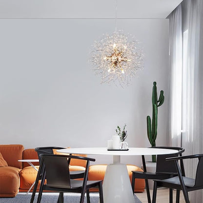 Firework Modern Chandelier, 9 Lights Sputnik Chandeliers for Dining Room, Dandelion Crystal Chandeliers for Entryway, Gold Chandelier Light Fixture for Bedroom