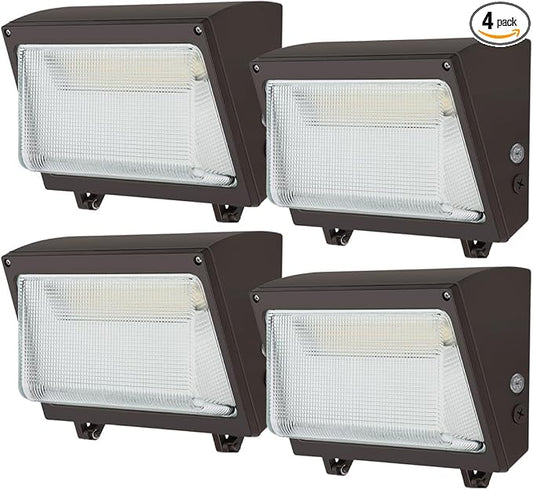 120W LED Wall Pack Light, 120W/100W/80W Switchable, 3000K/4000K/5000K Selectable, 15600lm 120-277V IP65 0-10V Dimmable, Dusk-to-Dawn Outdoor Lighting Fixture, Exterior Wall Lights, ETL 4-Pack
