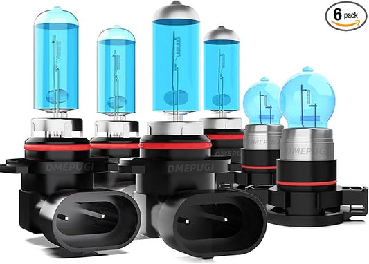 Compatible With Dodge Avenger 2010-2012 halogen Headlight Bulbs,9005/HB3/H10 High Beam & 9006/HB4 Low Beam + 5202 halogen Fog Light Bulbs,6000K White Light,Pack of 6