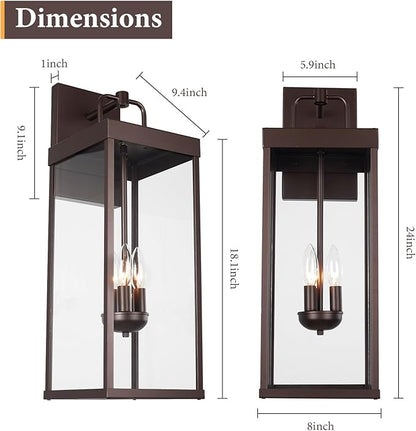 Outdoor Wall Sconce Light, 24 Inch Tall Transitional Exterior Wall Bracket Lighting with Clear Glass, Anti-Rust Powder Coat Bronze Modern Outside Carriage Lantern Lamp for Porch Garage Patio