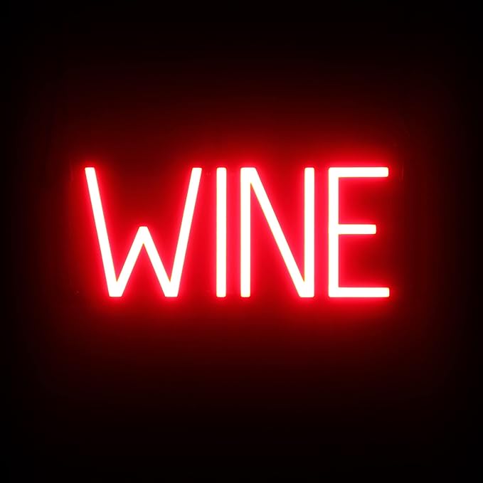 SpellBrite WINE Sign | Wine-Related Sign with Neon Look, Red LED Light Source | 15.8" x 6.3"