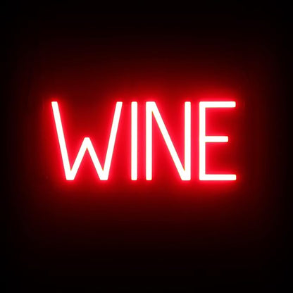 SpellBrite WINE Sign | Wine-Related Sign with Neon Look, Red LED Light Source | 15.8" x 6.3"
