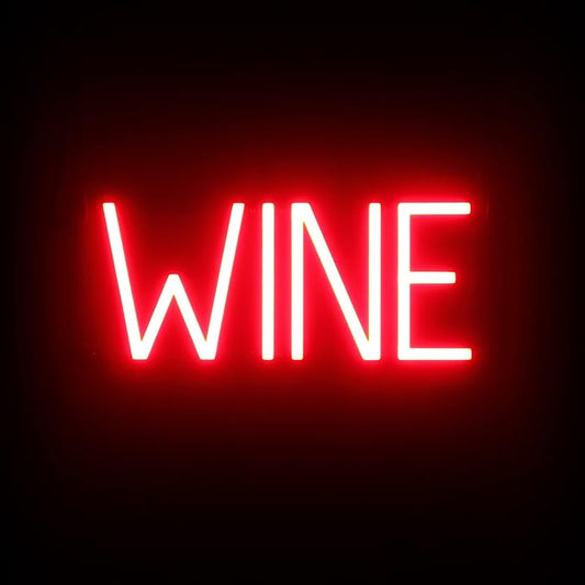 SpellBrite WINE Sign | Wine-Related Sign with Neon Look, Red LED Light Source | 15.8" x 6.3"