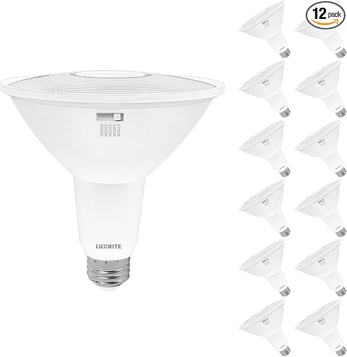 LUXRITE PAR38 LED Flood Light Bulb, 90W Equivalent, 5 Color Selectable 2700K-5000K, 1200 Lumens, 13W, Dimmable LED Spotlight Bulb, Damp Rated, ETL Listed, E26 Base - Indoor Outdoor (12 Pack)