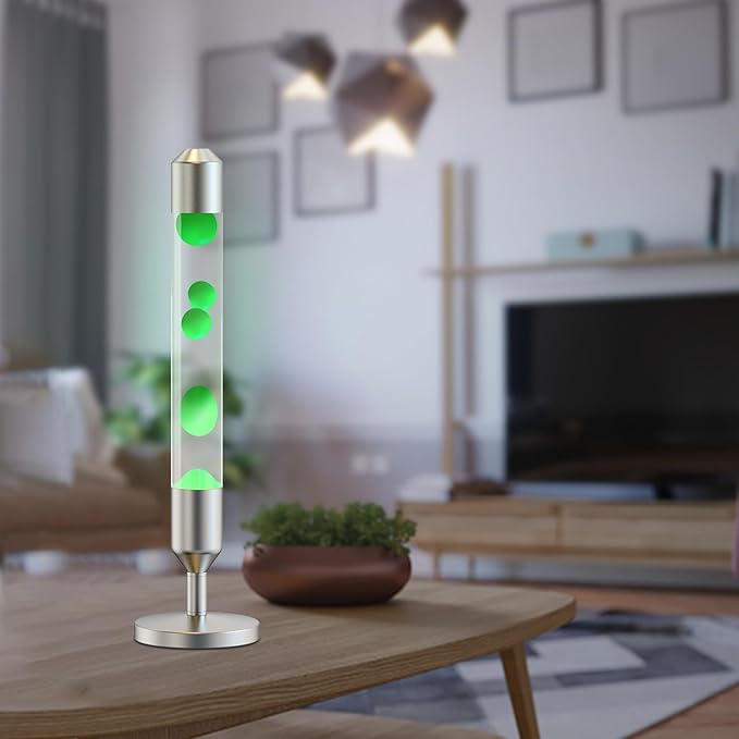 24.4-Inch Relaxing Liquid Motion Lamps,Magma Lamps, Home Decor Living Room Office Bedroom Lamp ((Green Wax White Water/Silver))