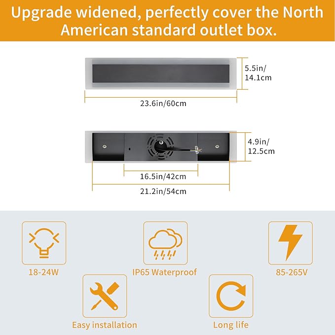 Upgrade Widened 2 Pack Modern Outdoor Wall Light Fixture, 23.6inch Long Linear LED Sconces, 3 Color 3000K/4500K/6000K, IP65 Waterproof, 24W, White Acrylic, Exterior Lighting for House, Patio, Garage