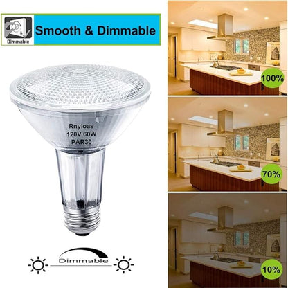 Par30 Long Neck Dimmable, 120V 60W Par30 Flood Light Bulbs 6PCS, Par30 Halogen Bulb Long Lasting, E26 Medium Base, Par30l Bulb Warm Light CRI100 for Recessed Lighting, Accent & Track Lighting