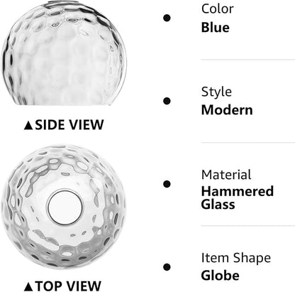 Fixture Replacement Globe Shade with 1.65 Inch Fitter, 8 Inch Diameter, E26 Base 1-5/8 Inch Fitter, Glass Lampshade Cover for Pendant Wall Sconce Chandelier (8 Inch Clear Hammered Glass(2 pack))