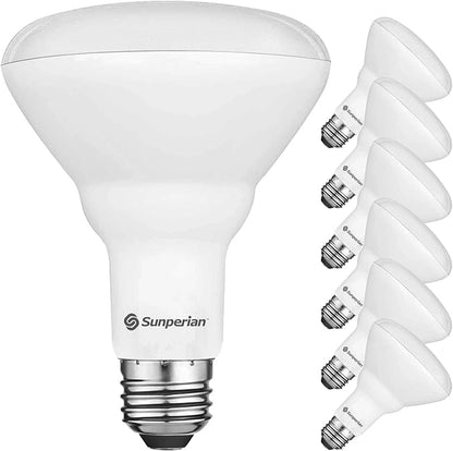 SUNPERIAN 6 Pack BR30 LED Bulb, 8.5W=65W, 4000K Cool White, 800 Lumens, Dimmable Flood Light Bulbs for Recessed Cans, Enclosed Fixture Rated, Damp Rated, UL Listed, E26 Standard Base
