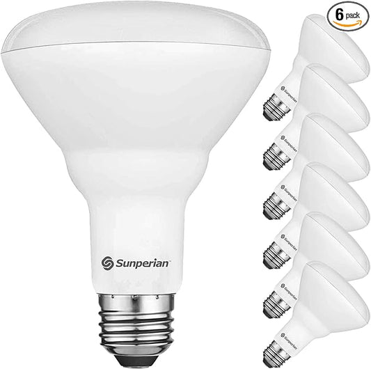 SUNPERIAN 6 Pack BR30 LED Bulb, 8.5W=65W, 5000K Daylight, 800 Lumens, Dimmable Flood Light Bulbs for Recessed Cans, Enclosed Fixture Rated, Damp Rated, UL Listed, E26 Standard Base