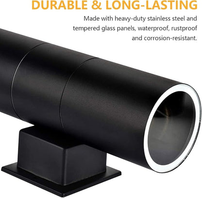 wowlite Modern Outdoor Wall Lights, Up and Down Lights Wall Mount Cylinder Sconce Matte Black, Waterproof Exterior Lights Fixture for Porch Patio Garage Front Door, Pack of 2