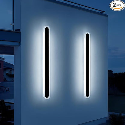 2 Pack 47.2inch Modern Outdoor Wall Sconce, Dimmable Oval Exterior LED Light Fixture 3000K-6000K, IP65 Waterproof, Black Strip Wall Mount Lighting for Balcony, Garden, Patio with Remote Control
