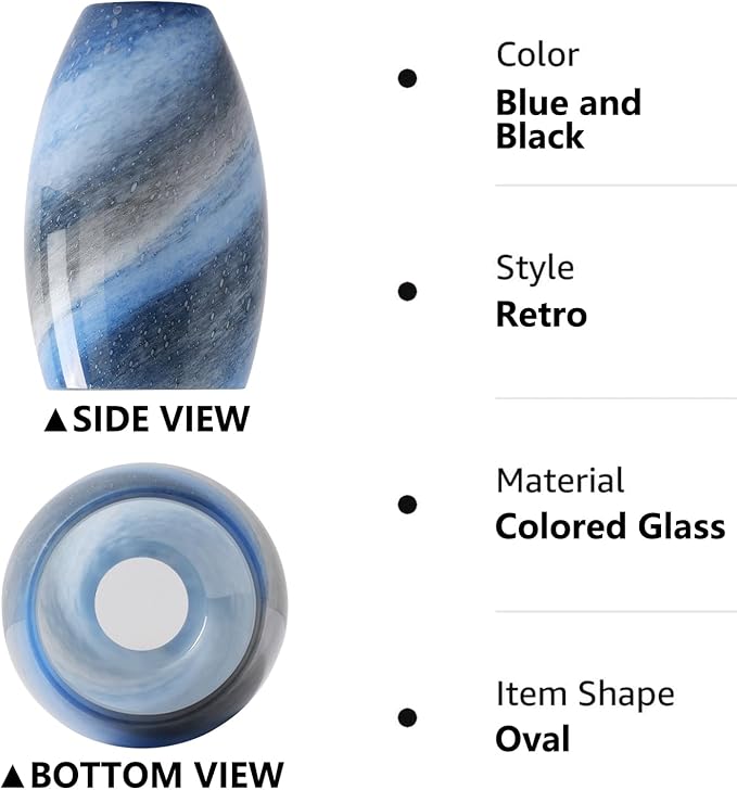 Fixture Replacement Globe Shade,Lampshade for E26 Base 1-5/8 Inch Fitter, Color Art Glass Oval Lampshade Cover for Pendant Kitchen Wall Sconce Chandelier Vanity Light (3, Blue and Black)