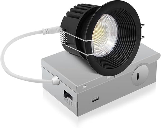 Adetu 3 Inch 5CCT Black Anti-Glare LED Downlight with Junction Box, 2700K/3000K/4000K/5000K Selectable, CRI90+, 12W COB, 1160LM, IP65 Waterproof, Dimmable-ETL and Energy Star Certified (Black,1 Pack)