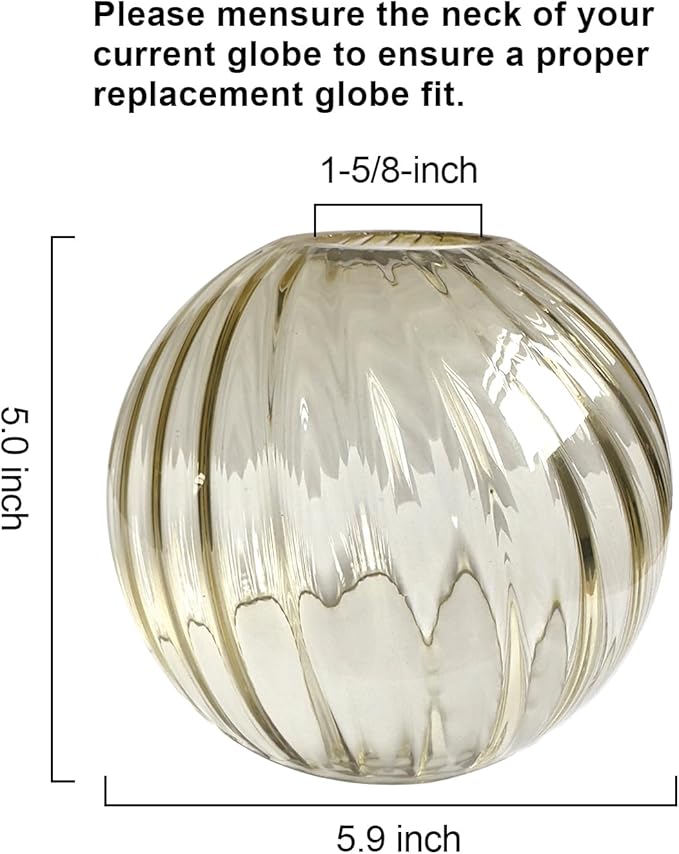 3 Pack Round Ripple Glass Globes for Light Fixtures Replacement, Clear Amber Glass Shade for Farmhouse Pendant Light Chandelier Wall Sconce, 1-5/8 Inch Fitter
